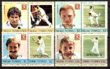Tuvalu - Niutao 1985 Cricketers (Leaders of the World) set of 8 opt'd SPECIMEN unmounted mint