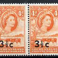 Bechuanaland 1961 Decimal Surcharge 3.5c on 4d (BaoBab Tree & Cattle) with type II wide surch in unmounted mint marginal pair with normal, SG 161a & c