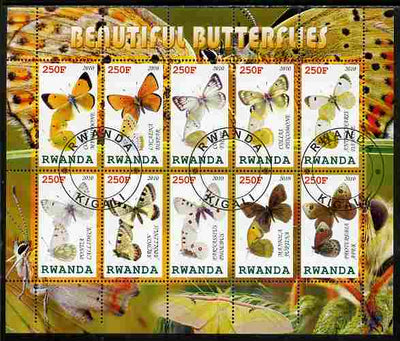 Rwanda 2010 Beautiful Butterflies perf sheetlet containing 10 values fine cto used