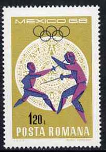 Rumania 1968 Fencing 1b20 unmounted mint from Mexico Olympics set, SG 3579, Mi 2702*