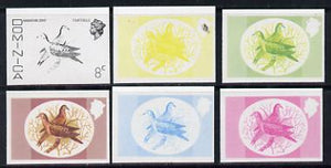 Dominica 1975-78 Zenaida Dove 8c set of 6 imperf progressive colour proofs comprising the 4 basic colours plus blue & yellow and blue, yellow & magenta composites (as SG 497) unmounted mint