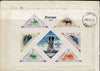 Lundy 1961 Puffin Illustrated cover from Barnstable bearing 3d UK adhesives, reverse shows imperf Europa m/sheet containing triangular pictorials (Horses & Viking), appropriately cancelled at Lundy