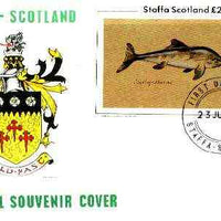 Staffa 1982 Prehistoric Marine Life (Ichthyosaurus) imperf deluxe sheet (£2 value) on cover with first day cancel