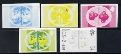 Dominica 1975-78 Tomatoes 50c set of 5 imperf progressive colour proofs comprising the 4 basic colours plus blue & yellow composite (as SG 503) unmounted mint