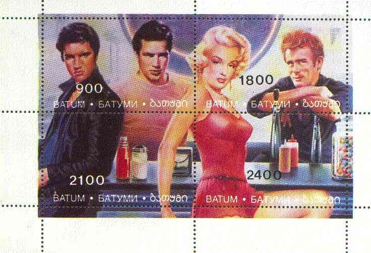 Batum 1995 Hollywood Stars (Elvis, Marilyn Monroe, Marlon Brando & James Dean) perf sheetlet containing 4 values unmounted mint
