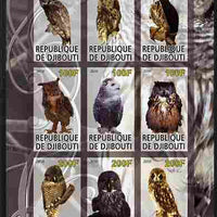 Djibouti 2010 Owls imperf sheetlet containing 9 values unmounted mint