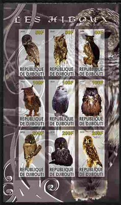 Djibouti 2010 Owls imperf sheetlet containing 9 values unmounted mint