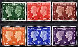 Great Britain 1940 Stamp Centenary unmounted mint set of 6