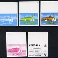 Grenada 1975 Yachts 1/2c set of 5 imperf progressive colour proofs comprising black, magenta, blue plus blue & yellow and blue, yellow & magenta composites (as SG 649) unmounted mint