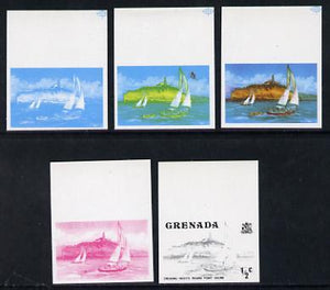 Grenada 1975 Yachts 1/2c set of 5 imperf progressive colour proofs comprising black, magenta, blue plus blue & yellow and blue, yellow & magenta composites (as SG 649) unmounted mint