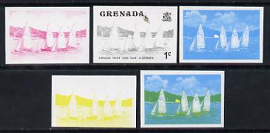 Grenada 1975 Yacht Club Race 1c set of 5 imperf progressive colour proofs comprising the 4 basic colours plus blue & yellow composite (as SG 650) unmounted mint