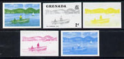Grenada 1975 Carenage Taxi 2c set of 5 imperf progressive colour proofs comprising the 4 basic colours (the yellow showing a feint impression of 1c in black) plus blue & yellow composite (as SG 651) unmounted mint