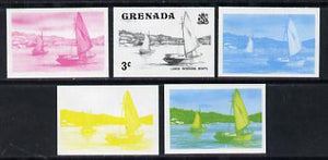 Grenada 1975 Working Boats 3c set of 5 imperf progressive colour proofs comprising the 4 basic colours plus blue & yellow composite (as SG 652) unmounted mint