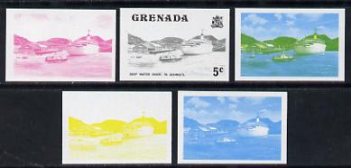 Grenada 1975 Deep Water Dock 5c set of 5 imperf progressive colour proofs comprising the 4 basic colours plus blue & yellow composite (as SG 653) unmounted mint