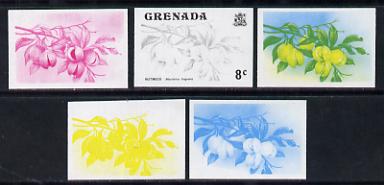 Grenada 1975 Nutmegs 8c set of 5 imperf progressive colour proofs comprising the 4 basic colours plus blue & yellow composite (as SG 655) unmounted mint