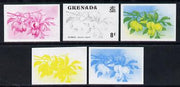 Grenada 1975 Nutmegs 8c set of 5 imperf progressive colour proofs comprising the 4 basic colours plus blue & yellow composite (as SG 655) unmounted mint