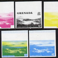 Grenada 1975 St George's Harbour $2 set of 5 imperf progressive colour proofs comprising the 4 basic colours plus blue & yellow composite (as SG 665) unmounted mint