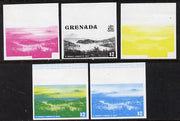 Grenada 1975 St George's Harbour $2 set of 5 imperf progressive colour proofs comprising the 4 basic colours plus blue & yellow composite (as SG 665) unmounted mint