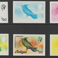 Antigua 1976 Crested Hummingbird 1/2c (without imprint) set of 6 imperf progressive colour proofs comprising the 4 basic colours, blue & yellow composite plus all 4 colours (as SG 469A) unmounted mint