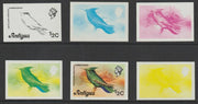 Antigua 1976 Crested Hummingbird 1/2c (without imprint) set of 6 imperf progressive colour proofs comprising the 4 basic colours, blue & yellow composite plus all 4 colours (as SG 469A) unmounted mint