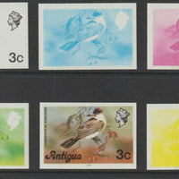 Antigua 1976 Loggerhead Kingbird 3c (with imprint) set of 6 imperf progressive colour proofs comprising the 4 basic colours, blue & yellow composite plus all 4 colours (as SG 472B) unmounted mint