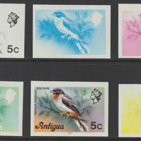 Antigua 1976 Solitaire Bird 5c (with imprint) set of 6 imperf progressive colour proofs comprising the 4 basic colours, blue & yellow composite plus all 4 colours (as SG 474B) unmounted mint
