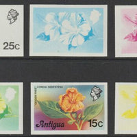 Antigua 1976 Hibiscus 25c (with imprint) set of 6 imperf progressive colour proofs comprising the 4 basic colours, blue & yellow composite plus all 4 colours (as SG 479B) unmounted mint