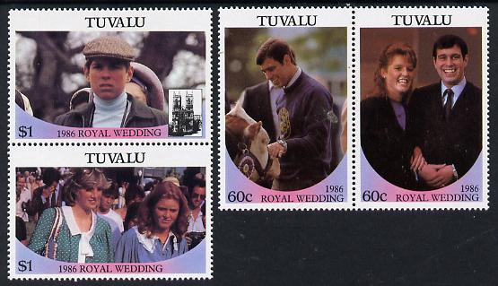 Tuvalu 1986 Royal Wedding (Andrew & Fergie) set of 4 (2 se-tenant pairs) unmounted mint, SG 397a-399a
