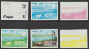 Antigua 1976 Potworks Dam $1 (without imprint) set of 6 imperf progressive colour proofs comprising the 4 basic colours, blue & yellow composite plus all 4 colours unmounted mint (as SG 483A)