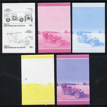 St Vincent - Bequia 45c Chadwick Great Six (1907) set of 5 imperf progressive colour proofs in se-tenant pairs comprising the 4 basic colours plus blue & magenta composite (5 pairs) unmounted mint