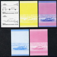 St Vincent - Bequia $1.50 Plymouth Superbird (1970) set of 5 imperf progressive colour proofs in se-tenant pairs comprising the 4 basic colours plus blue & magenta composite (5 pairs) unmounted mint