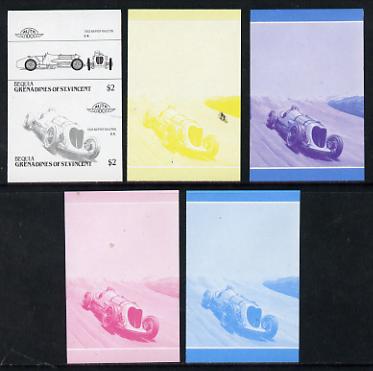 St Vincent - Bequia $2 Napier Railton (1933) set of 5 imperf progressive colour proofs in se-tenant pairs comprising the 4 basic colours plus blue & magenta composite (5 pairs) unmounted mint