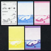 St Vincent 1985 Cars #3 (Leaders of the World) $2 Cunningham C-5R (1953) set of 5 imperf progressive colour proofs in se-tenant pairs comprising the 4 basic colours plus blue & magenta composite (5 pairs as SG 866a) unmounted mint