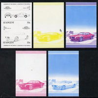 St Vincent 1985 Cars #3 (Leaders of the World) 55c Pontiac Firebird (1973) set of 5 imperf progressive colour proofs in se-tenant pairs comprising the 4 basic colours plus blue & magenta composite (5 pairs as SG 864a) unmounted mint