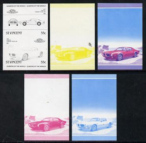 St Vincent 1985 Cars #3 (Leaders of the World) 55c Pontiac Firebird (1973) set of 5 imperf progressive colour proofs in se-tenant pairs comprising the 4 basic colours plus blue & magenta composite (5 pairs as SG 864a) unmounted mint