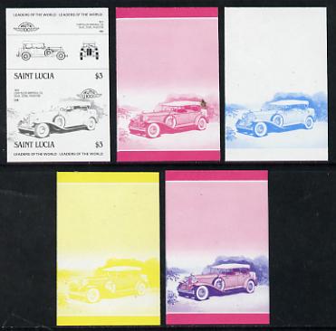 St Lucia 1984 Cars #2 (Leaders of the World) $3 Chrysler Imperial (1931) set of 5 imperf progressive colour proofs in se-tenant pairs comprising the 4 basic colours plus blue & magenta composite (5 pairs as SG 759a) unmounted mint
