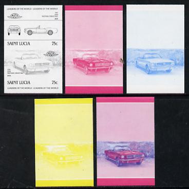 St Lucia 1984 Cars #2 (Leaders of the World) 75c Ford Mustang (1965) set of 5 imperf progressive colour proofs in se-tenant pairs comprising the 4 basic colours plus blue & magenta composite (5 pairs as SG 753a) unmounted mint
