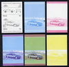 Nevis 1985 75c Porsche (1980) set of 6 imperf progressive colour proofs in se-tenant pairs comprising the 4 basic colours plus blue & magenta and blue, magenta & yellow composites (6 pairs as SG 330a) unmounted mint
