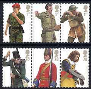 Great Britain 2007 British Army Uniforms perf set of 6 values (2 se-tenant strips of 3) unmounted mint SG 2774-79