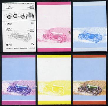 Nevis 1985 10c Sunbeam Coupe (1912) set of 6 imperf progressive colour proofs in se-tenant pairs comprising the 4 basic colours plus blue & magenta and blue, magenta & yellow composites (6 pairs as SG 326a) unmounted mint