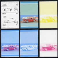Nevis 1985 35c Cisitalia Coupe (1948) set of 6 imperf progressive colour proofs in se-tenant pairs comprising the 4 basic colours plus blue & magenta and blue, magenta & yellow composites (6 pairs as SG 328a) unmounted mint