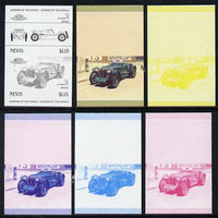Nevis 1985 $1.15 MG K3 Magnette (1933) set of 6 imperf progressive colour proofs in se-tenant pairs comprising the 4 basic colours plus blue & magenta and blue, magenta & yellow composites (6 pairs as SG 332a) unmounted mint