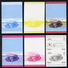 Nevis 1985 $1.50 Lincoln Zephyr (1937) set of 6 imperf progressive colour proofs in se-tenant pairs comprising the 4 basic colours plus blue & magenta and blue, magenta & yellow composites (6 pairs as SG 334a) unmounted mint