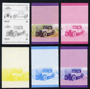 Nevis 1985 $2 Pontiac 2-door (1926) set of 6 imperf progressive colour proofs in se-tenant pairs comprising the 4 basic colours plus blue & magenta and blue, magenta & yellow composites (6 pairs as SG 336a) unmounted mint
