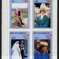 Iso - Sweden 1982 Princess Di's 21st Birthday perf sheetlet containing complete set of 4 values (50 to 500) unmounted mint