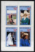 Iso - Sweden 1982 Princess Di's 21st Birthday perf sheetlet containing complete set of 4 values (50 to 500) unmounted mint