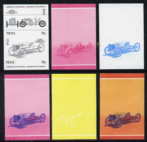Nevis 1985 75c Ford 999 (1904) set of 6 imperf progressive colour proofs in se-tenant pairs comprising the 4 basic colours plus blue & magenta and blue, magenta & yellow composites (6 pairs as SG 259a) unmounted mint