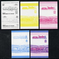 St Vincent - Bequia 1985 Locomotives #3 (Leaders of the World) $2 (4-4-0 Loco 737) set of 5 imperf progressive colour proofs in se-tenant pairs comprising the 4 basic colours plus blue & magenta composite (5 pairs) unmounted mint