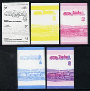 St Vincent - Bequia 1985 Locomotives #3 (Leaders of the World) $2 (4-4-0 Loco 737) set of 5 imperf progressive colour proofs in se-tenant pairs comprising the 4 basic colours plus blue & magenta composite (5 pairs) unmounted mint