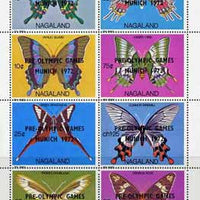 Nagaland 1971 Butterflies (Peacock, Dragontail, Crimson Rose etc) perf,set of 8 values complete opt'd PRE-OLYMPIC GAMES, MUNICH 1972 unmounted mint